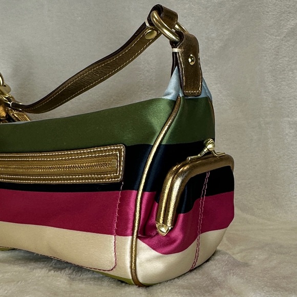 Coach Legacy Stripe Kiss Lock Pocket Zipper Hobo Handbag (RARE) (Mini Size) - Picture 6 of 15